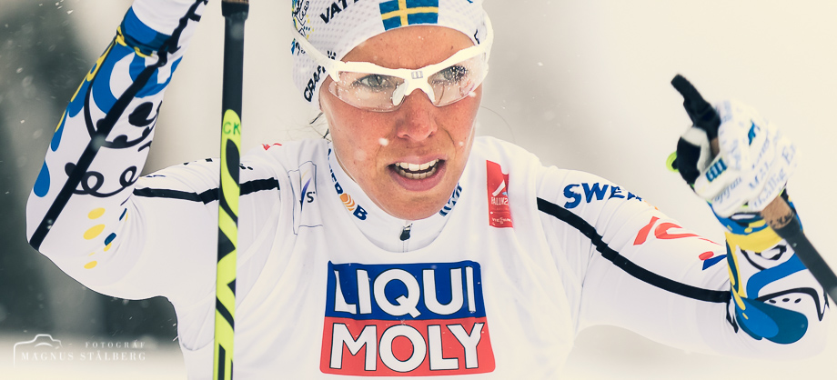 Charlotte Kalla efter första backen vid skid-VM i Falun.